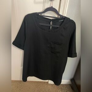 West Kei Black satin Short Sleeve Top size large